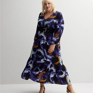Nine West Long Sleeve Maxi Galactic Print Maxi Dress